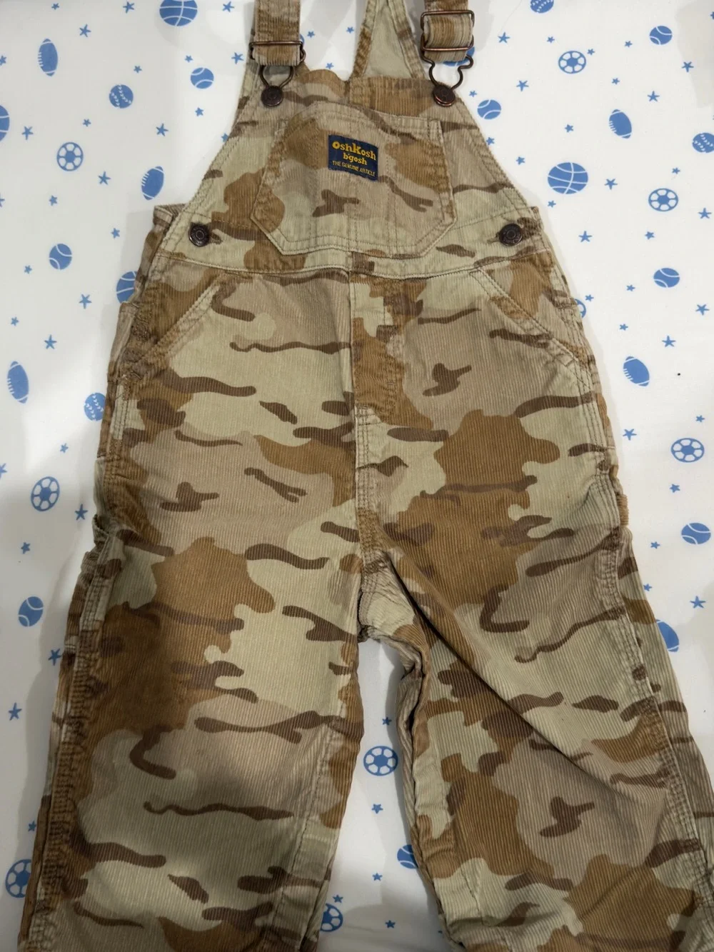 OshKosh B'gosh Camouflage Corduroy Overalls in Brown and Cream